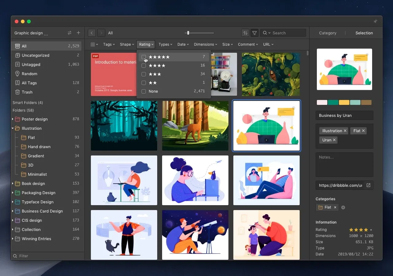 Image from Eagle FIlter your files with ratings