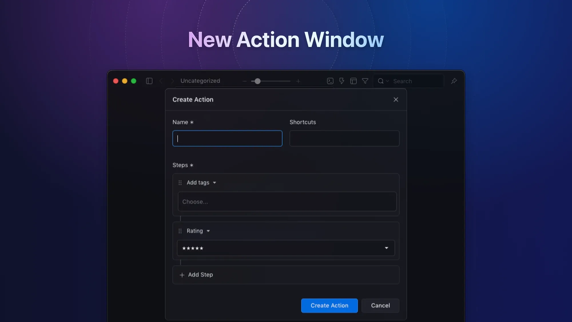 new-action-window
