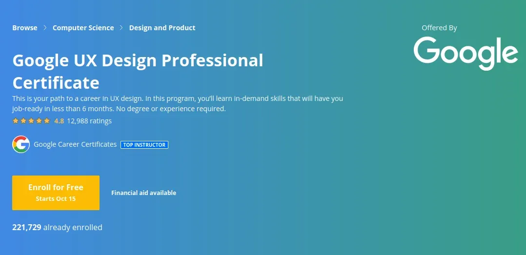 Google UX Design Certificate (Coursera)