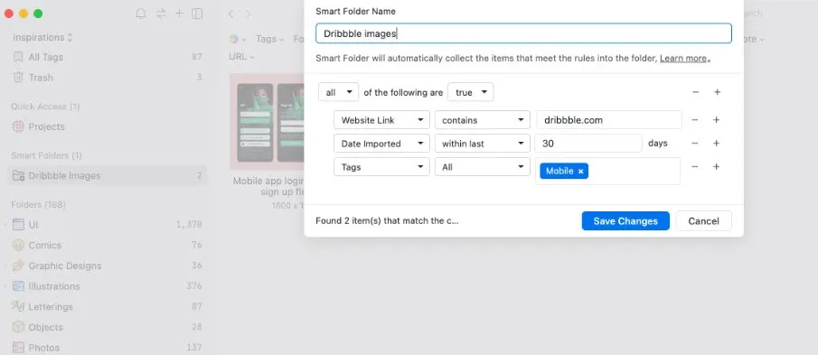Capture parameters of a smart folder.